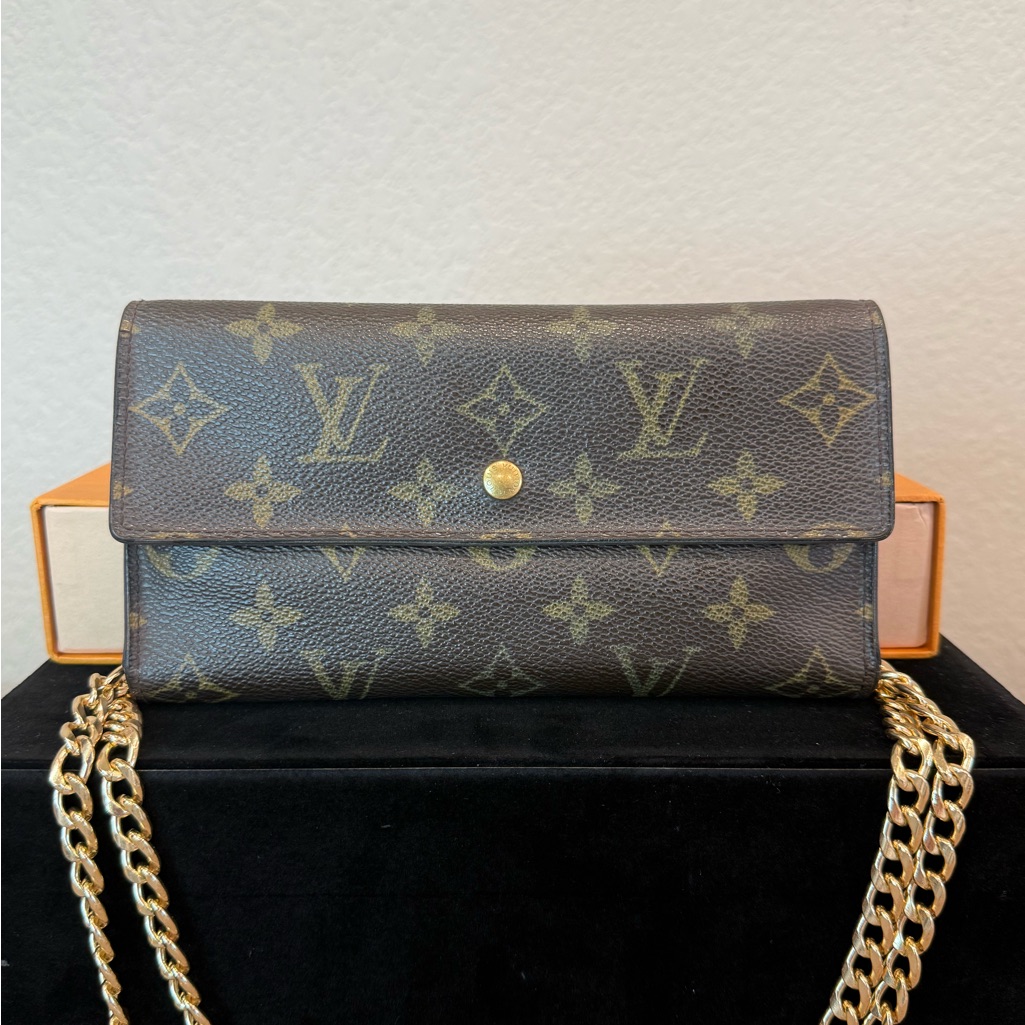 Louis Vuitton Monogram Wallet On Chain Woc Crossbody Clutch Brown